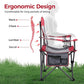ALPHA CAMP 2PC Oversized Mesh Back Camping Folding Chair Heavy Duty Support 350 LBS Collapsible Steel Frame Quad Chair Padded Arm Chair with Cup Holder Portable for Outdoor (Red-2PC)