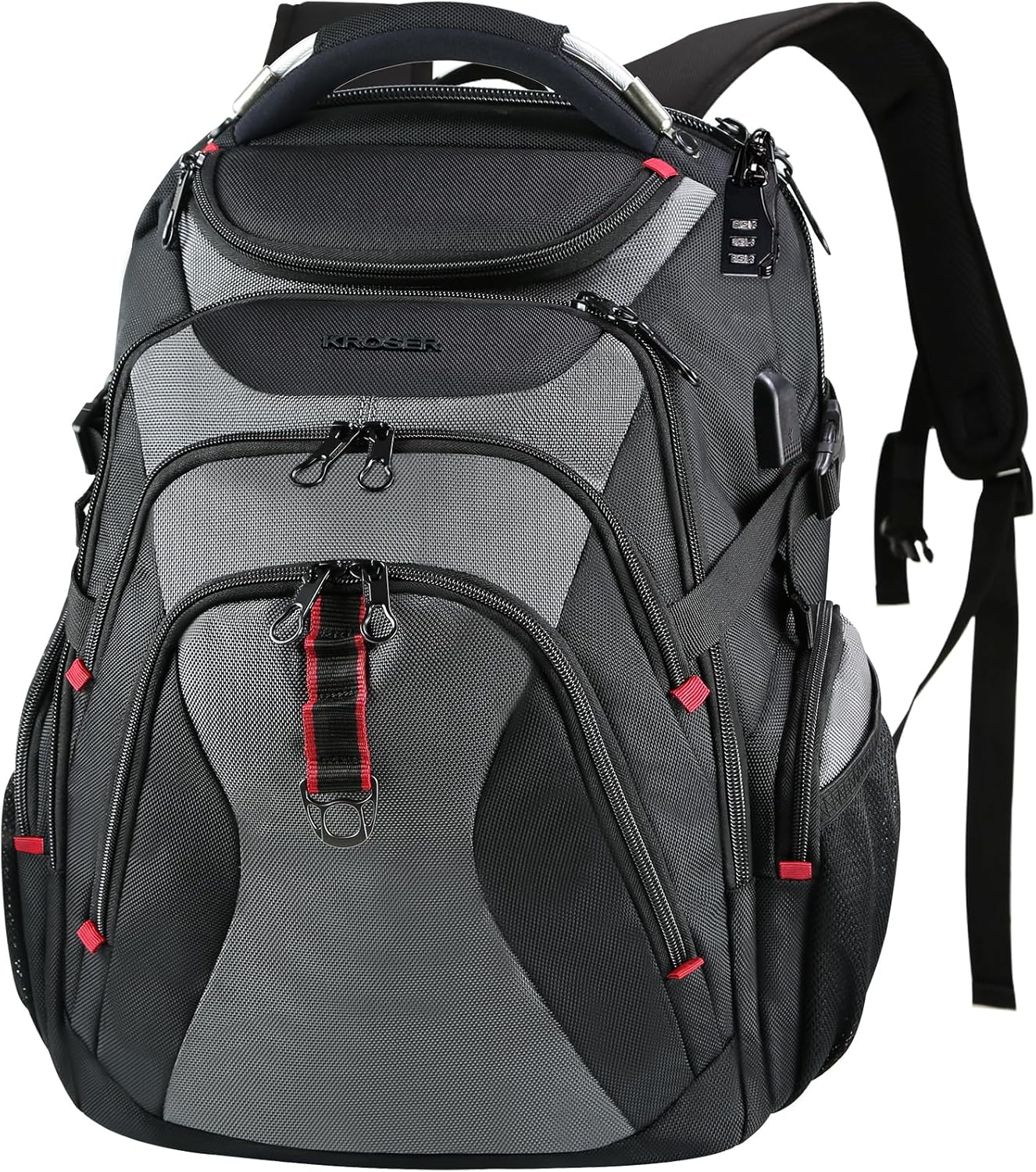 KROSER Travel Laptop Backpack 17.3 Inch XL Computer Backpack with Hard Shell Saferoom RFID Pockets Water-Repellent Business College Daypack Stylish Bag for Men/Women-Black Grey - Roamly