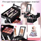Makeup Train Case, Portable Makeup Case with Mirror, 2-Trays Cosmetic Organizer Case,Nail Polish Organizer, Travel Makeup Box, Profesional for Salon Barber, Pattern Black