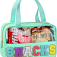 Snack Bag for Travel - Chenille Letter Clear Makeup Bag, Large Preppy Patch Snack Cosmetic Bag with Handle and Zipper, Cute Makeup Pouch Nylon&PVC Waterproof Toiletry Organizer Storage for Women Girls