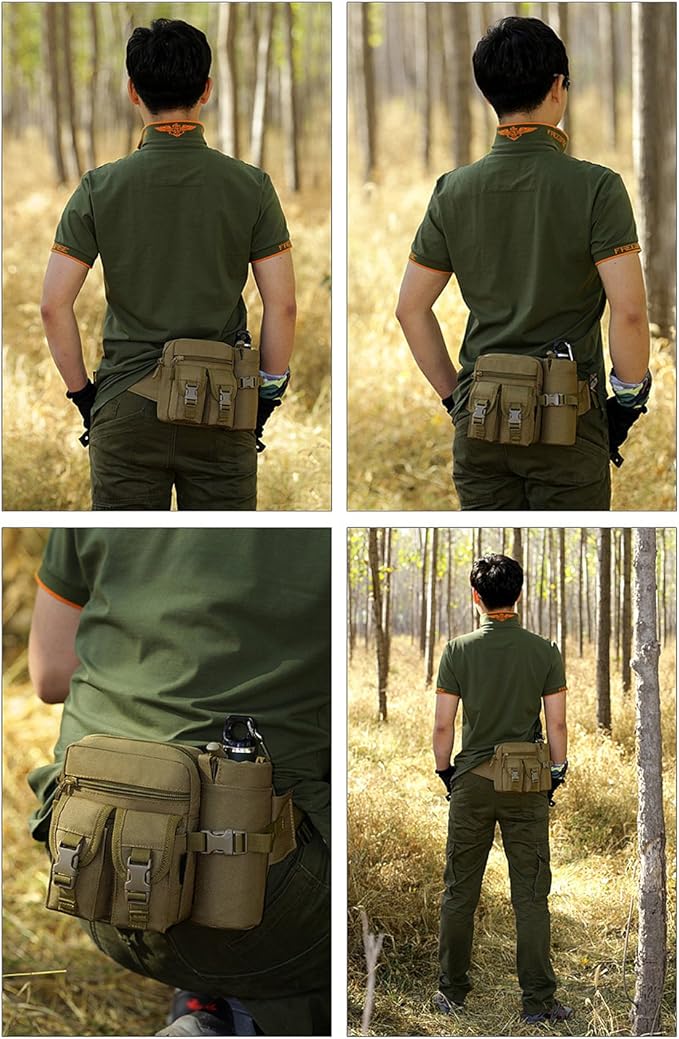 Tactical Waist Pack With Detachable Water Bottle Holder Pocket Fanny Pack & Outdoor Lumbar Bag for Hiking Travelling Climbing Cycling Camping Shopping Hunting Fishing