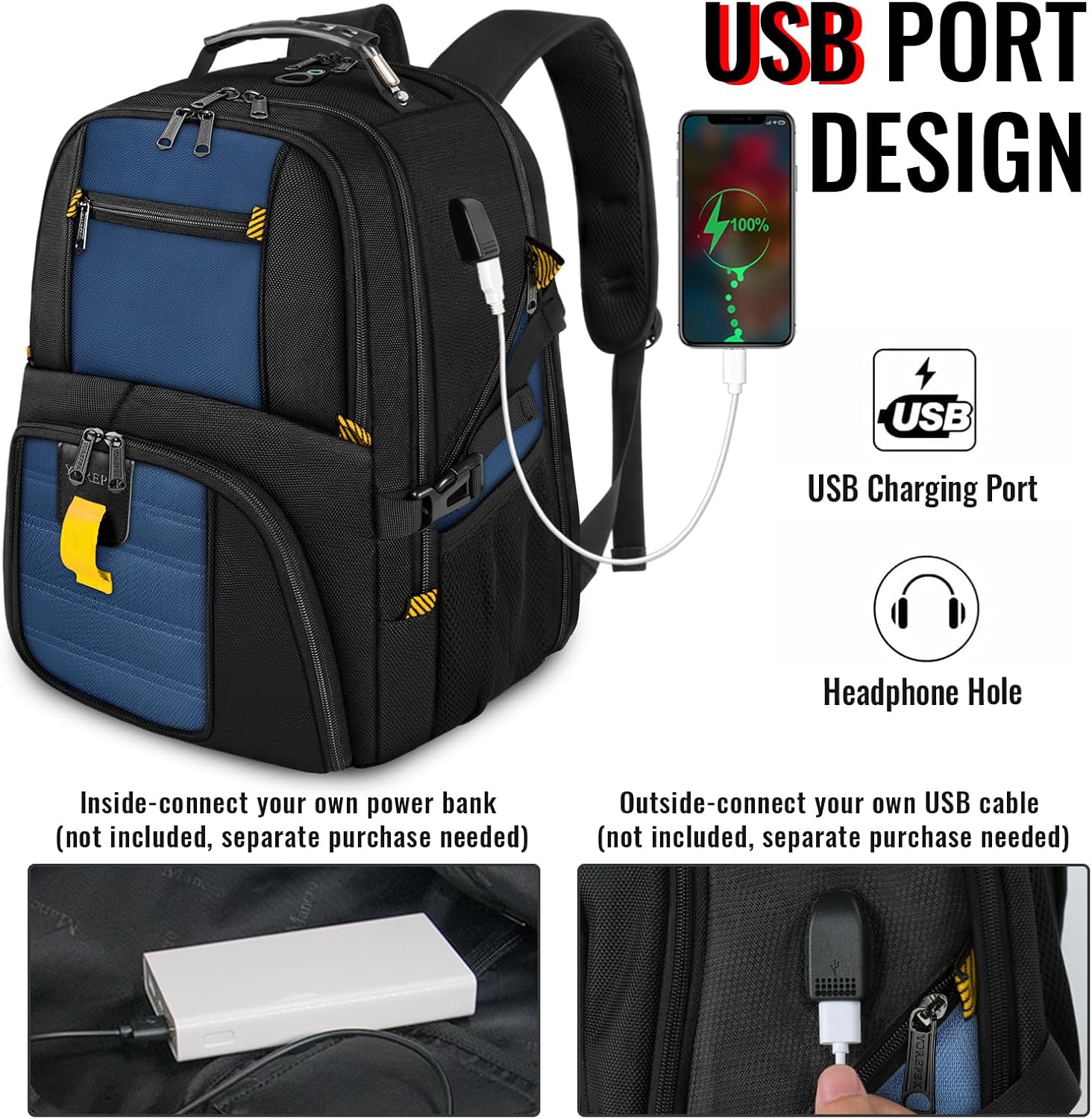 YOREPEK 18.4 Laptop Backpack, Large Backpacks with USB Charger Port, TSA Friendly Flight Approved Weekend Carry on Backpack with Luggage Strap for Men and Women, Roy Blue - Roamly