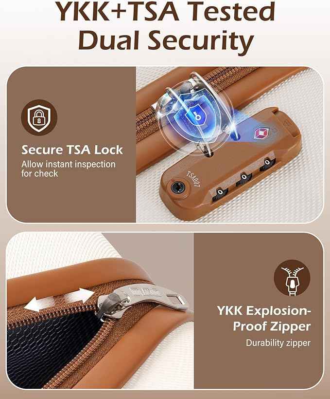 LONG VACATION Carry On Luggage Sets 3 Piece 20 Inch Suitcase Set, ABS+PC Hardshell Lightweight Travel Luggage with Spinner Wheels & YKK Zipper TSA Lock (BEIGE-BROWN, 20 Inch)