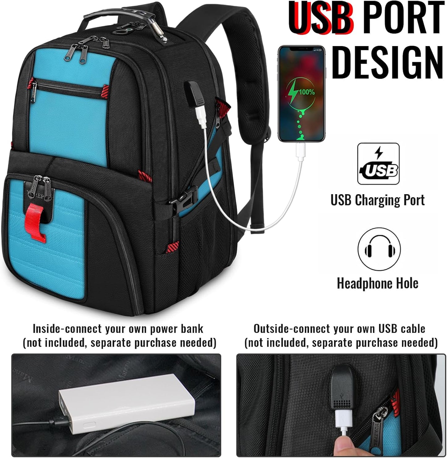 YOREPEK 18.4 Laptop Backpack, Large Backpacks with USB Charger Port, TSA Friendly Flight Approved Weekend Carry on Backpack with Luggage Strap for Men and Women, Blue - Roamly