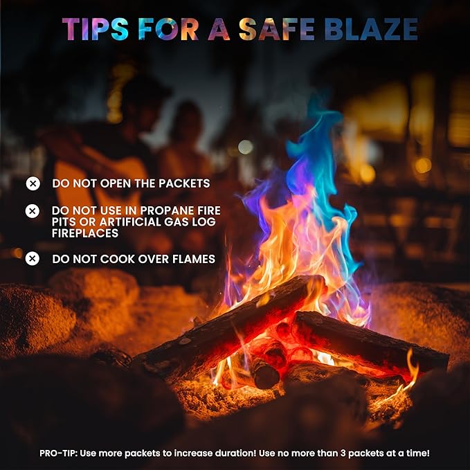 Magical Flames Fire Color Changing Packets Fire Pit, Fire Color Packets for Camping Essentials, Campfire, Bonfire & Fireplaces, Campfire Accessories