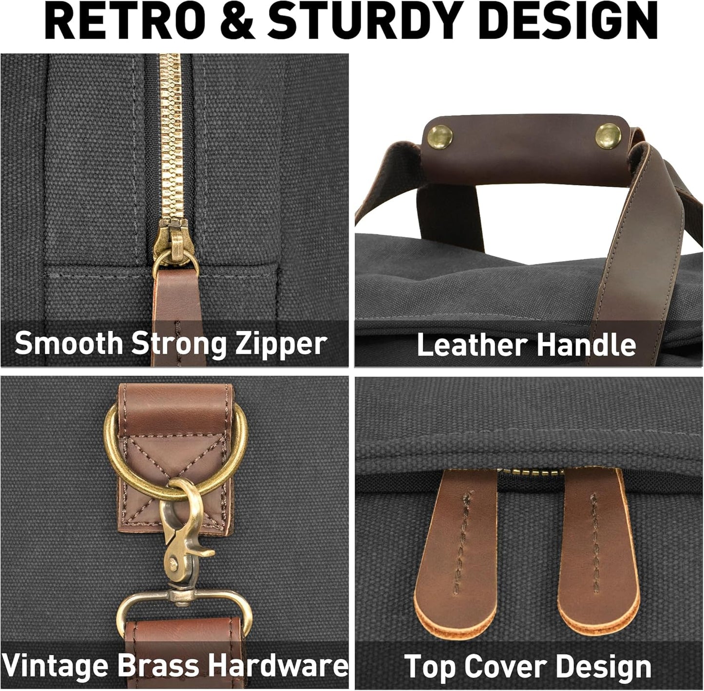 Vintage Canvas Duffle Bag, 50L Genuine Leather Travel Duffel Backpack Multifunctional Overnight Weekender Bag with Shoes Compartment Men (Black) - Roamly