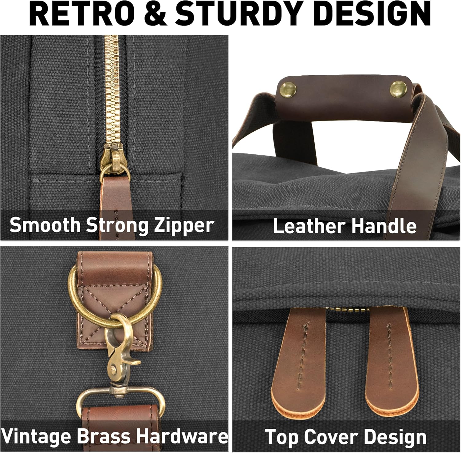 Vintage Canvas Duffle Bag, 50L Genuine Leather Travel Duffel Backpack Multifunctional Overnight Weekender Bag with Shoes Compartment Men (Black) - Roamly