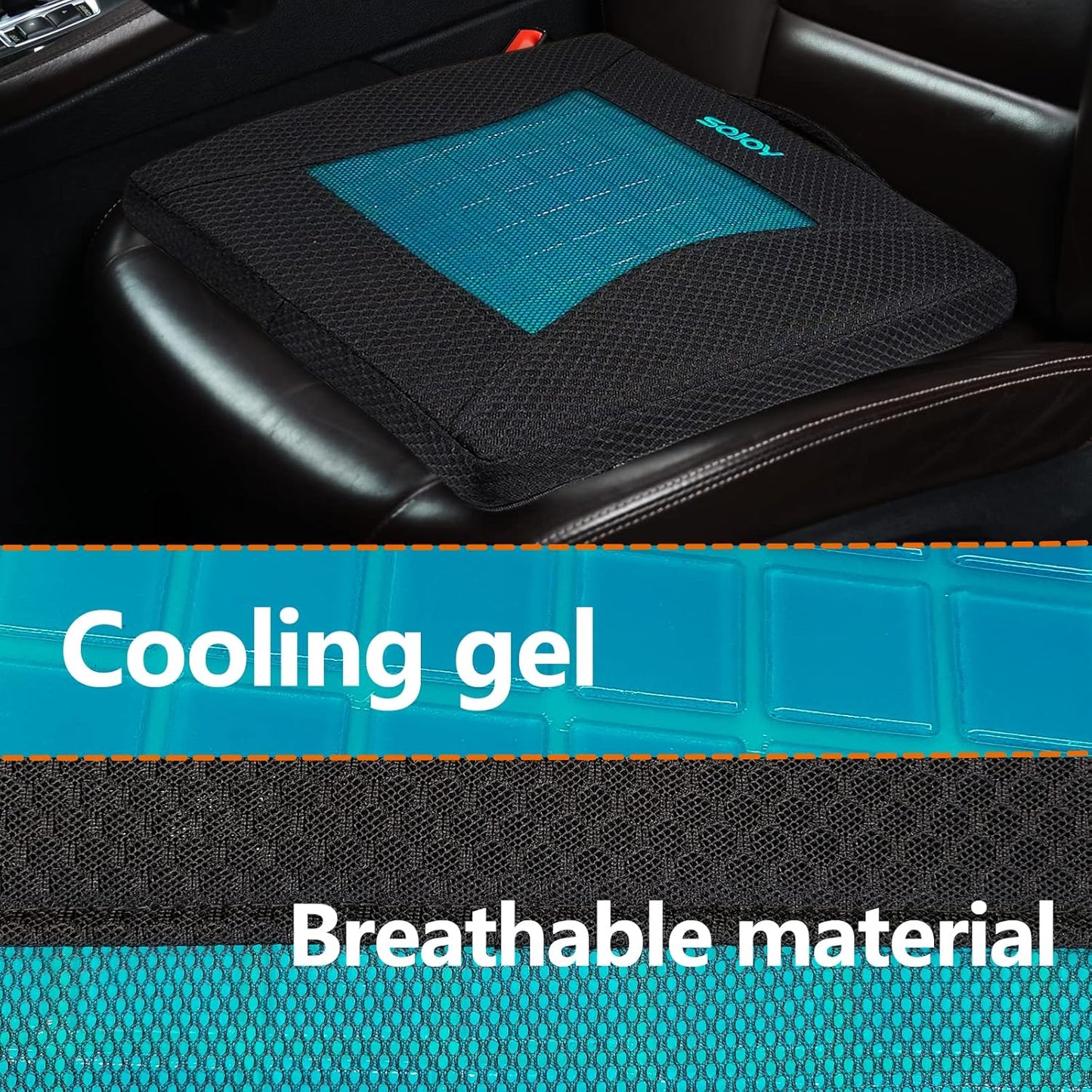 Sojoy Gel Seat Cushion,Portable Memory Foam Chair Seat Cushion for Car,Office,Wheelchair,Lower Back, Sciatica and Tailbone Pain Relief