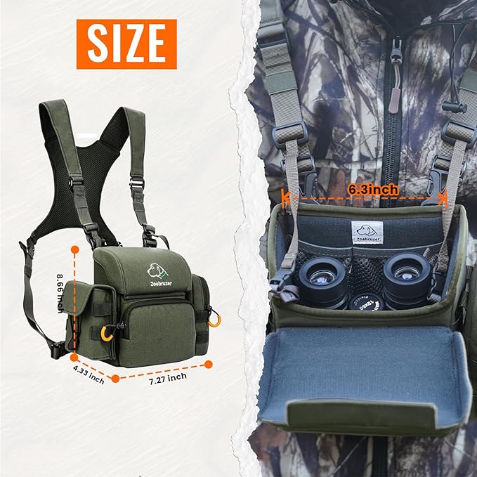 Binocular Harness Chest Pack, Bino Harness Bag with Rangefinder Pouch & Rain Cover, Molle System Multifunction Hunting Pack