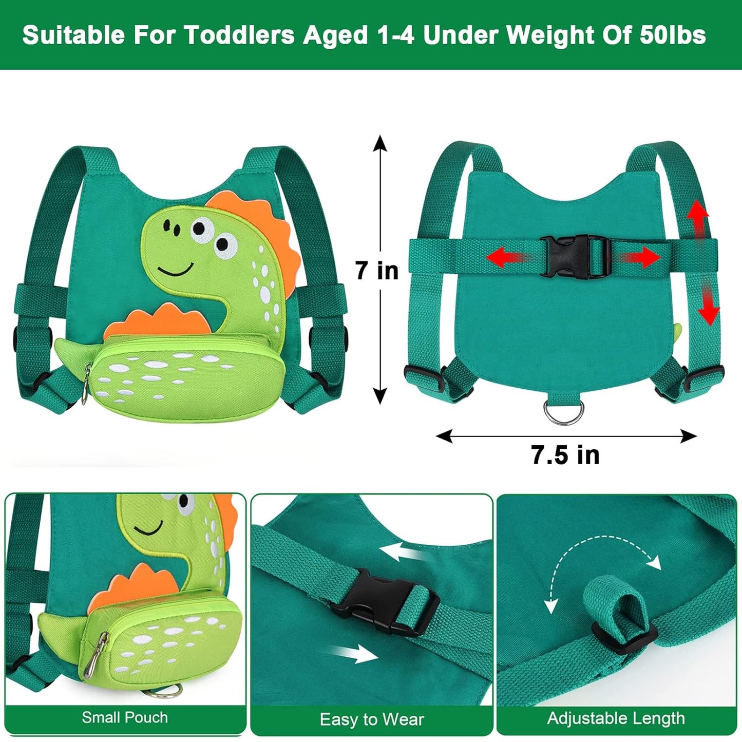 Toddler Harness Leash with Anti Lost Wrist Link, Accmor Cute Dinosaur Kids Harness Children Leash, Adorable Anti Lost Leash Walking Wristband Assistant Strap Belt for Baby Boys Girls Outdoor