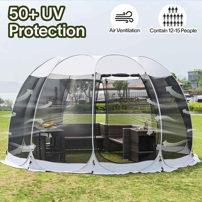 Alvantor Pop Up Screen House Gazebo with Mosquito Netting, Instant UV Resistant Sun Shelter for Patio & Backyard, Portable Canopy Tent for 2-10 Person