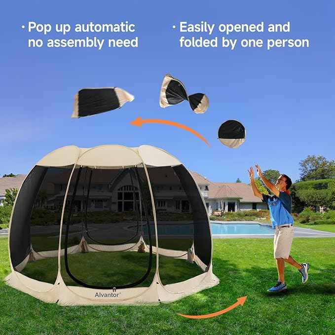 Alvantor Pop Up Screen House Gazebo with Mosquito Netting, Instant UV Resistant Sun Shelter for Patio & Backyard, Portable Canopy Tent for 2-10 Person