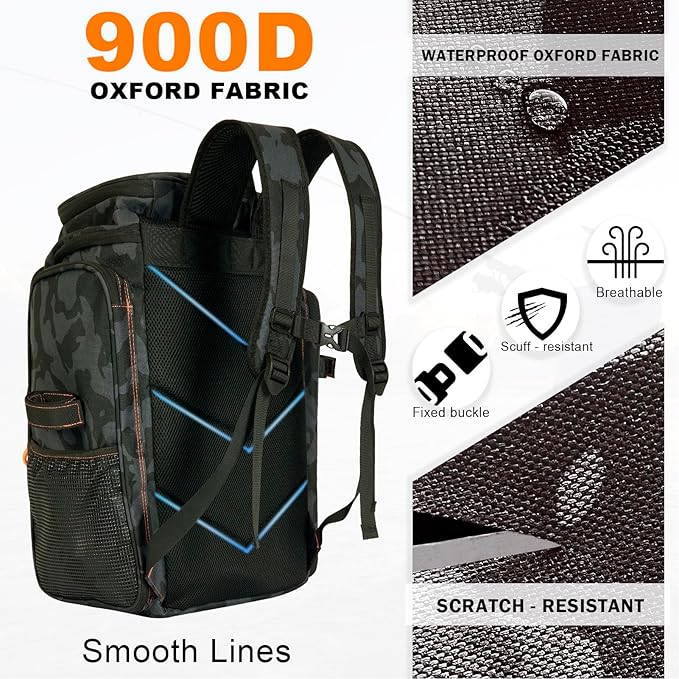 Fishing Backpack with Rod Holders,900D Oxford Water-Resistant Fishing Gear,42L Large Storage Tackle Bag for Men