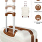 Suitour Luggage 3 Piece Sets Hard Shell Luggage Set with Spinner Wheels,TSA Lock,20 24 28 inch Travel Suitcase Sets (White Brown)