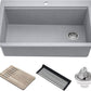 KRAUS Bellucci Workstation 33 in. Drop In Single Bowl Granite Kitchen Sink in Metallic Gray with Accessories, KGTW2-33MGR