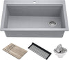 KRAUS Bellucci Workstation 33 in. Drop In Single Bowl Granite Kitchen Sink in Metallic Gray with Accessories, KGTW2-33MGR
