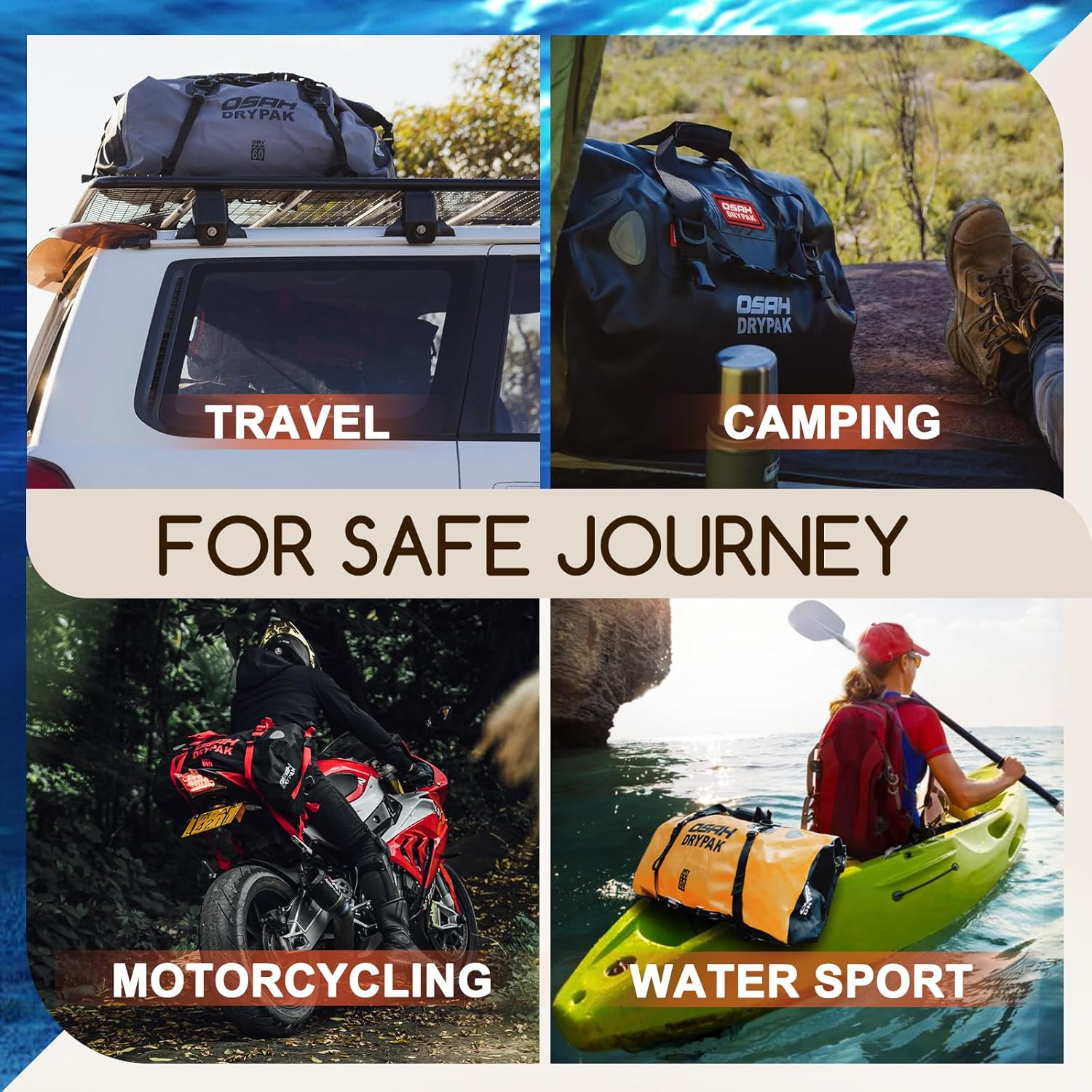 Waterproof Duffel Bag - Motorcycle Dry Bag Tail Bag with Large Storage Space, Waterproof Luggage Duffle Bags with Outer Mesh Zipper Pocket for Camping, Kayaking, Fishing & Traveling - Roamly