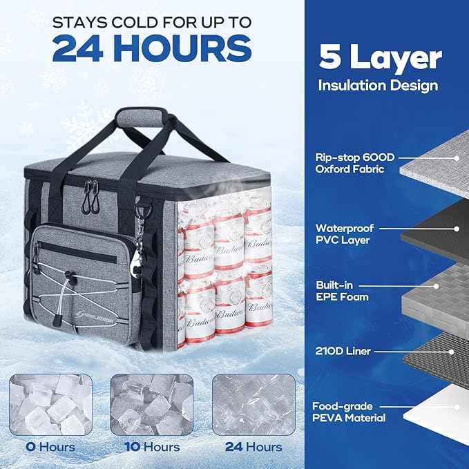 Maelstrom Soft Sided Cooler Bag, 30/40 Can Collapsible Insulated Ice Chest, Large Leakproof Portable Storage for Camping, Travel, Kayaking & Beach
