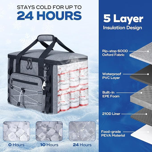 Maelstrom Soft Sided Cooler Bag, 30/40 Can Collapsible Insulated Ice Chest, Large Leakproof Portable Storage for Camping, Travel, Kayaking & Beach