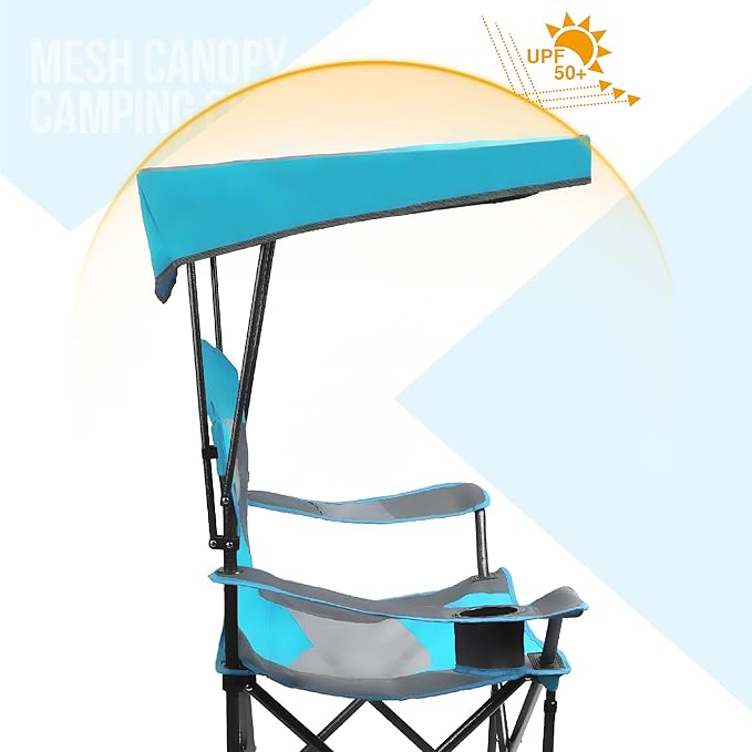 ALPHA CAMP Heavy Duty Canopy Camping Chair, 350 lbs Capacity Oversized Folding Chair with Adjustable Sunshade, Portable Sunshade Chair with Cup Holder for Beach, Fishing, Outdoor