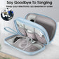 Leather Travel Electronic Organizer - Double Layer, Waterproof Case for Cables, Chargers, Phones & More - Portable, Shockproof Pouch for All Your Electronics Accessories (Light Blue, M)