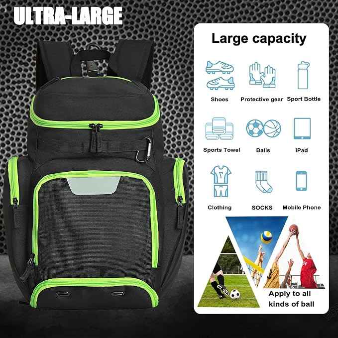 LARIPOP Basketball Backpack Bag with Ball Compartment Ventilated Shoe Compartment for Men Youth Soccer Volleyball Training