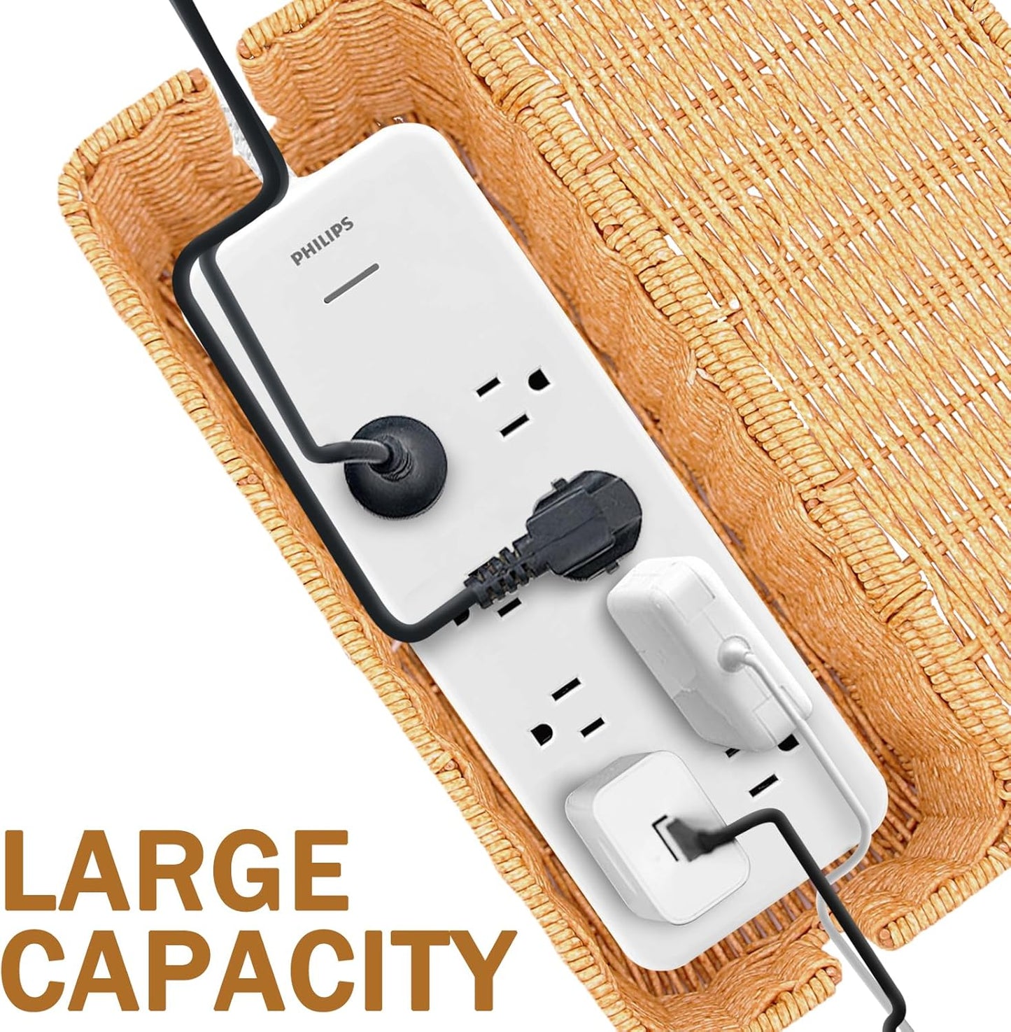 Cable Management Box, Handmade Imitation Rattan Cord Cable Organizer, Open Slots Cords Hider Box Under Desk Cord Organizer for Computer Router USB Hub & Power Strip