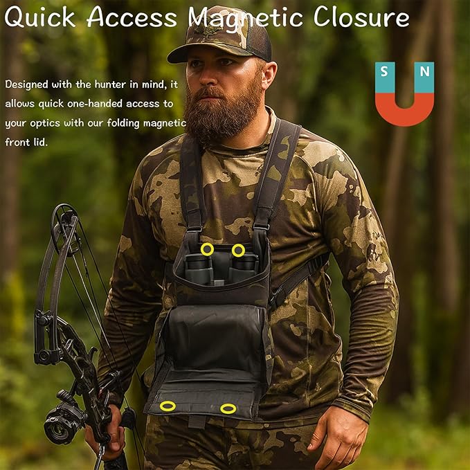 Tactical Binocular Harness Chest Pack, Bino Case Waterproof MOLLE Strap System, Rangefinder Pouch with Magnetic Closure, Camouflage