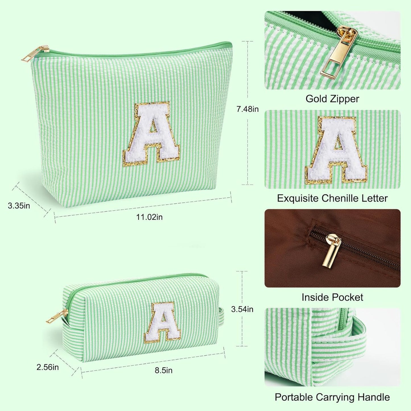 YOOLIFE Travel Makeup Bag Cosmetic Bag - Make Up Bag with Makeup Brush Bag Monogram Makeup Pouch Bag 2 Pieces Cute Makeup Bag Personalized Gifts Best Friend Birthday Gifts for Women Letter Y - Roamly