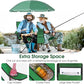 Goplus Double Camping Chair with Umbrella, Folding Loveseat Chairs w/Canopy Shade, Carrying Bag, Table, Cup Holder, Portable Beach Chairs Outdoor Picnic Patio (Green)