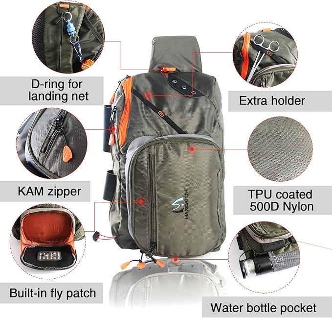 M MAXIMUMCATCH Maxcatch Fly Fishing Sling Pack Tackle Storage Shoulder Bag for Outdoor Fishing Hiking Hunting