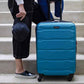 Samsonite Omni PC Hardside Expandable Luggage with Spinner Wheels, Caribbean Blue, Checked-Medium 24-Inch