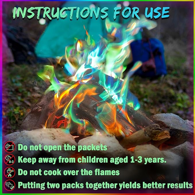 Navona 10Pack Fire Color Changing Packets，Magic Color Fire Packets for Outdoor Campfires, Fire Pits, Fireplaces, Long-Lasting Colorful Flames, Safe Camping Essentials
