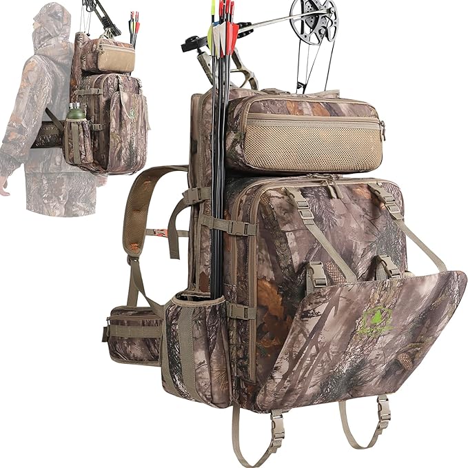 Bow Hunting Backpack 3.0 for Men, Saddle Camo backpack with Bow Holder, Compound Bow Hunting Bag for Saddle Hunting Deer and Elk