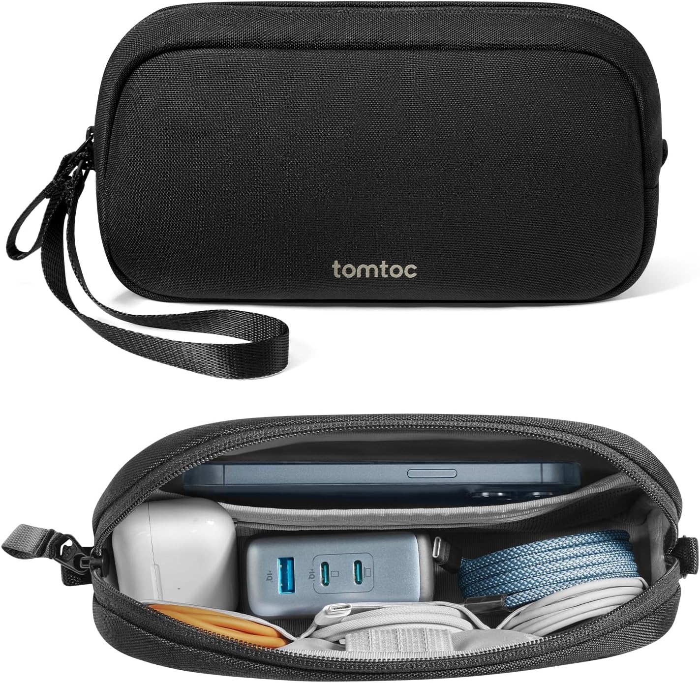 tomtoc Electronics Organizer Travel Case, Water Resistant Travel Bag Cable Organizer for Essentials, Tech Pouch Accessories Carry Storage for Cord, Phone, Cables, Airpods, USB Flash Drive, Daily Items - Roamly