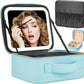 Makeup Travel Train Case with Mirror LED Light 3 Adjustable Brightness Large Cosmetic Bag Portable Storage Adjustable Partition Waterproof Makeup Brushes Make up Jewelry Gift for Women