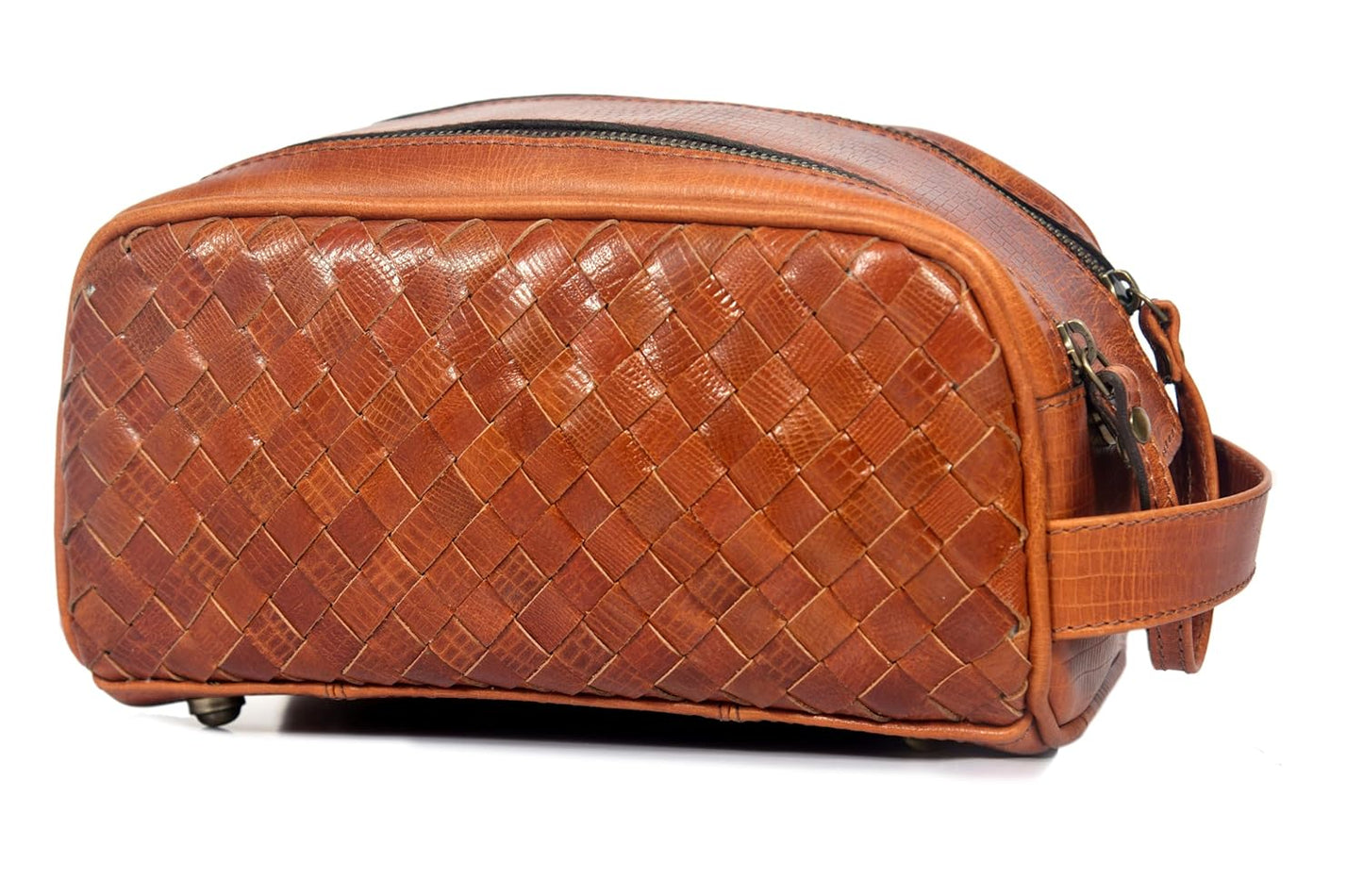 10" Premium Leather Toiletry Travel Pouch With Waterproof Lining | King-Size Handcrafted Vintage Dopp - Kit Gift for Father's Day By Aaron Leather Goods - Roamly