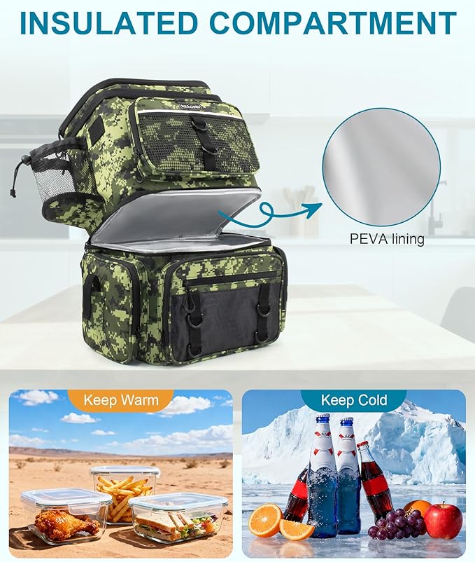HXLGMD Fishing Backpack with Rod Holders, Double Layer Large Water-resistant Tackle Bag Store Gear with Cooler, Green