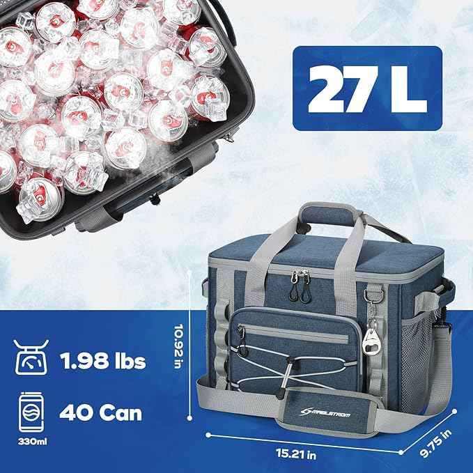 Maelstrom Soft Sided Cooler Bag, 30/40 Can Collapsible Insulated Ice Chest, Large Leakproof Portable Storage for Camping, Travel, Kayaking & Beach