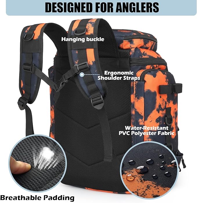 HAMBOLY Fishing Backpack with Rod Holders, 40L Tackle Box Backpack for Fishing Gear, Waterproof Fishing Bag for Men