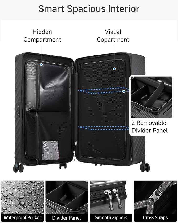 LUGGEX Trunk Luggage,KVT Expandable PC Hard Shell Large Checked 30 Inch Suitcase with Shock - Absorbing Wheels & TSA Lock(EX-Pro,Black,30 inch,115L - 125L)
