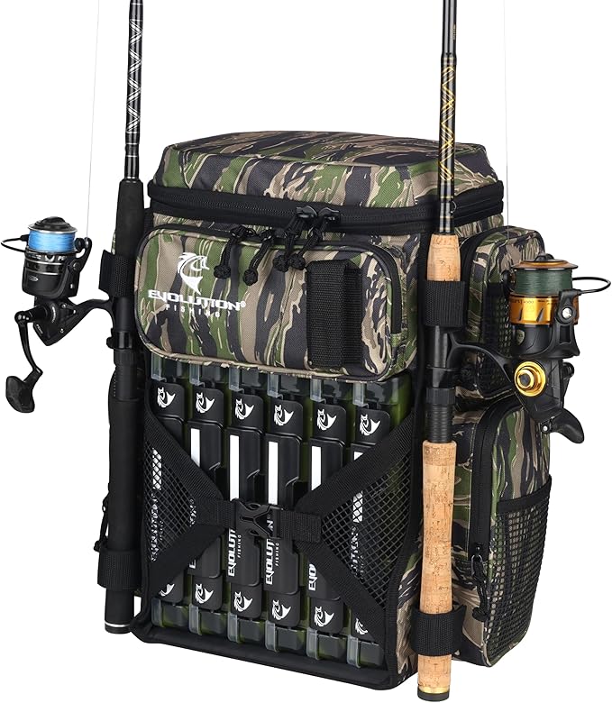 Evolution Fishing Drift Series Tackle Backpack, Outdoor Rucksack w/ 6 Fishing Tackle Trays, Heavy Duty