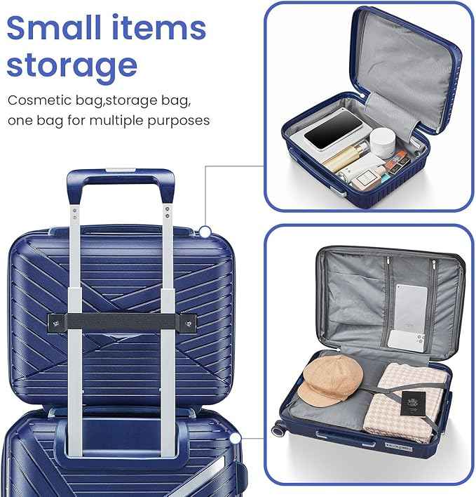 4 Piece Expandable Hardshell Pink Luggage Sets with Spinner Wheels, Lightweight Travel Suitcase Set with TSA Locks, 20 inch Carry On for Women (Navy Blue, 4 Piece Set)