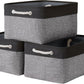TheWarmHome Collapsible Storage Bin for Shelves - 16x12x8 inch Large 3 Pack Storage Basket for Organizing with Rope, Fabric Storage Cubes for Organizer Toy Cloth Gift Closet (Black & Grey)