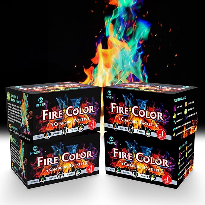 MEKER Fire Color Changing Packets - Fire Pit, Campfires, Outdoor Fireplaces, Bonfire - Magic Colorful Changing Fire - Perfect Fire Camping Accessories for Kids & Adults (48 Pack)