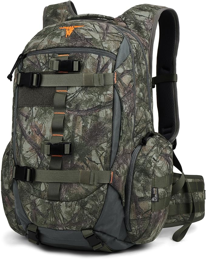 Mardingtop Camo Hunting Backpack for Bow Rifle Gun，Large Capacity Tactical Hunting Day Pack with Rain Cover for Hunting Camping Hiking
