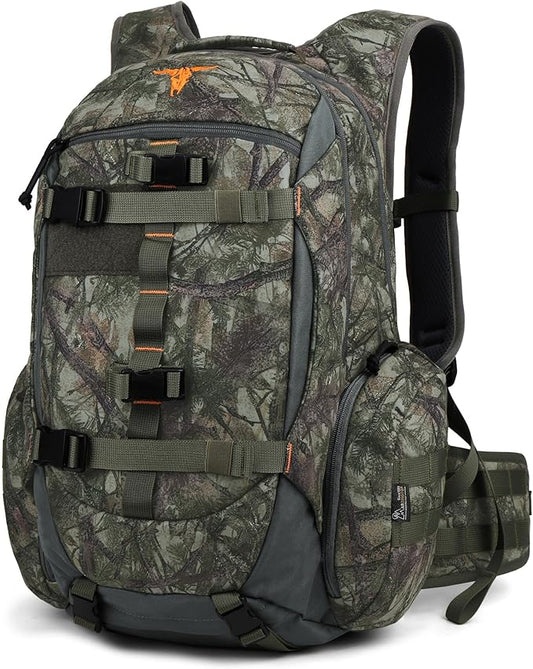 Mardingtop Camo Hunting Backpack for Bow Rifle Gun，Large Capacity Tactical Hunting Day Pack with Rain Cover for Hunting Camping Hiking