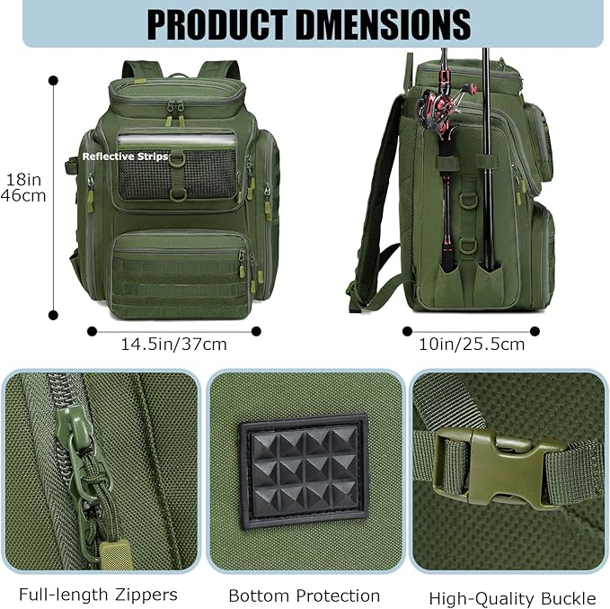 HAMBOLY Fishing Backpack with Rod Holders, 40L Tackle Box Backpack for Fishing Gear, Waterproof Fishing Bag for Men