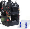 Fishing Tackle Backpack with 4 Tackle Boxes,45L Large Tackle Bag with 2 Rod Holders & Clear Window,Outdoor Fishing Backpack for Camping,Hiking,Black