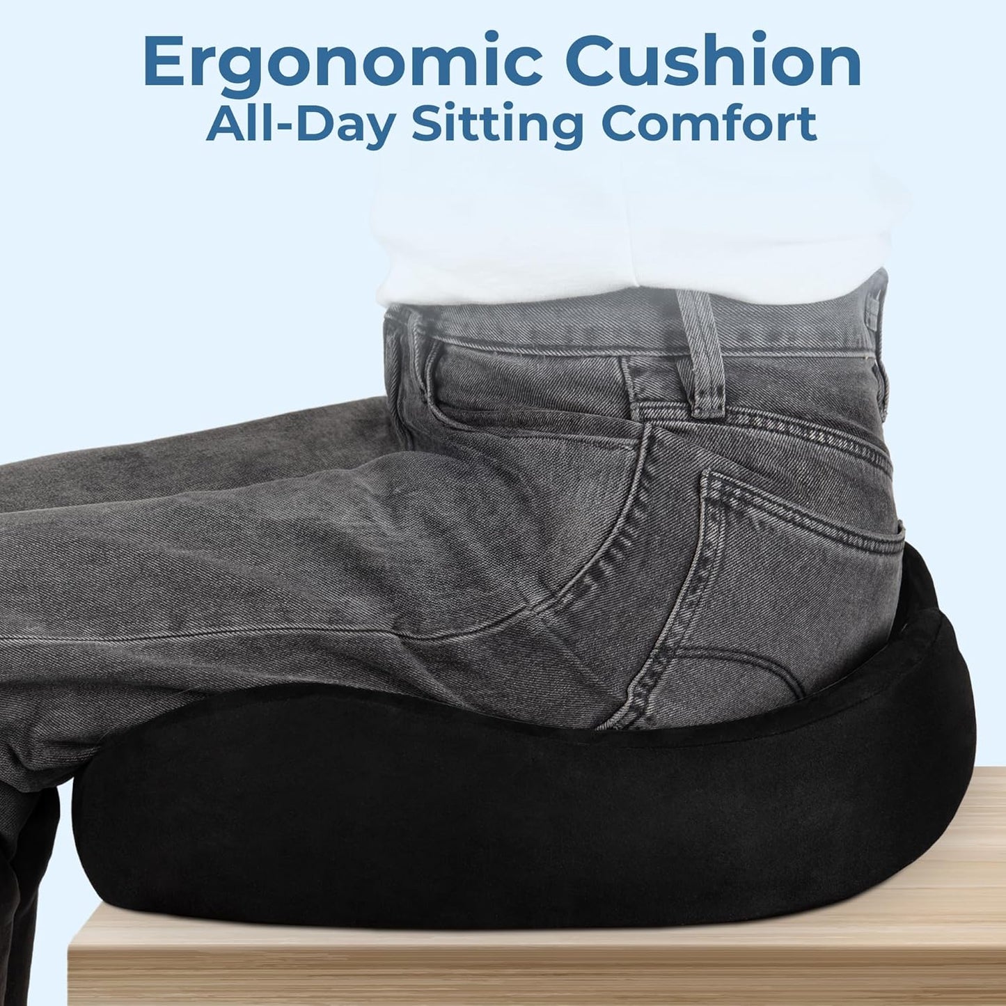 5 STARS UNITED Seat Cushion for Tailbone Pain Relief – Large Memory Foam Cushion for Coccyx, Hip, Sciatica & Post-Surgery Recovery – Wheelchair, Car, Desk, Gaming & Office Chairs, Black